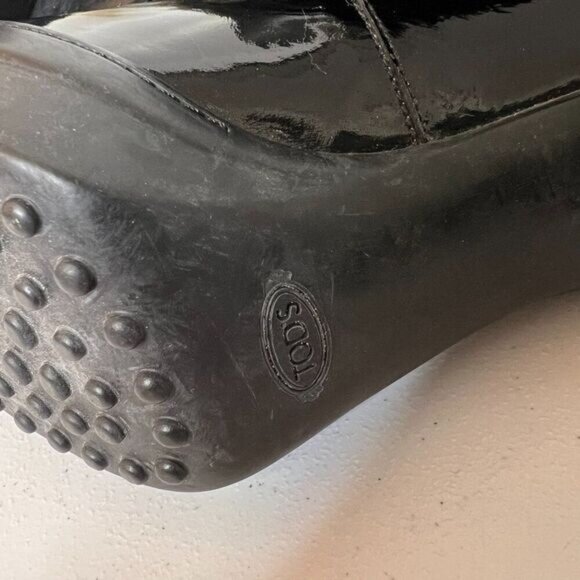 Tods Black Patent Leather Block Heel Pumps with Ankle Strap - Picture 6 of 10